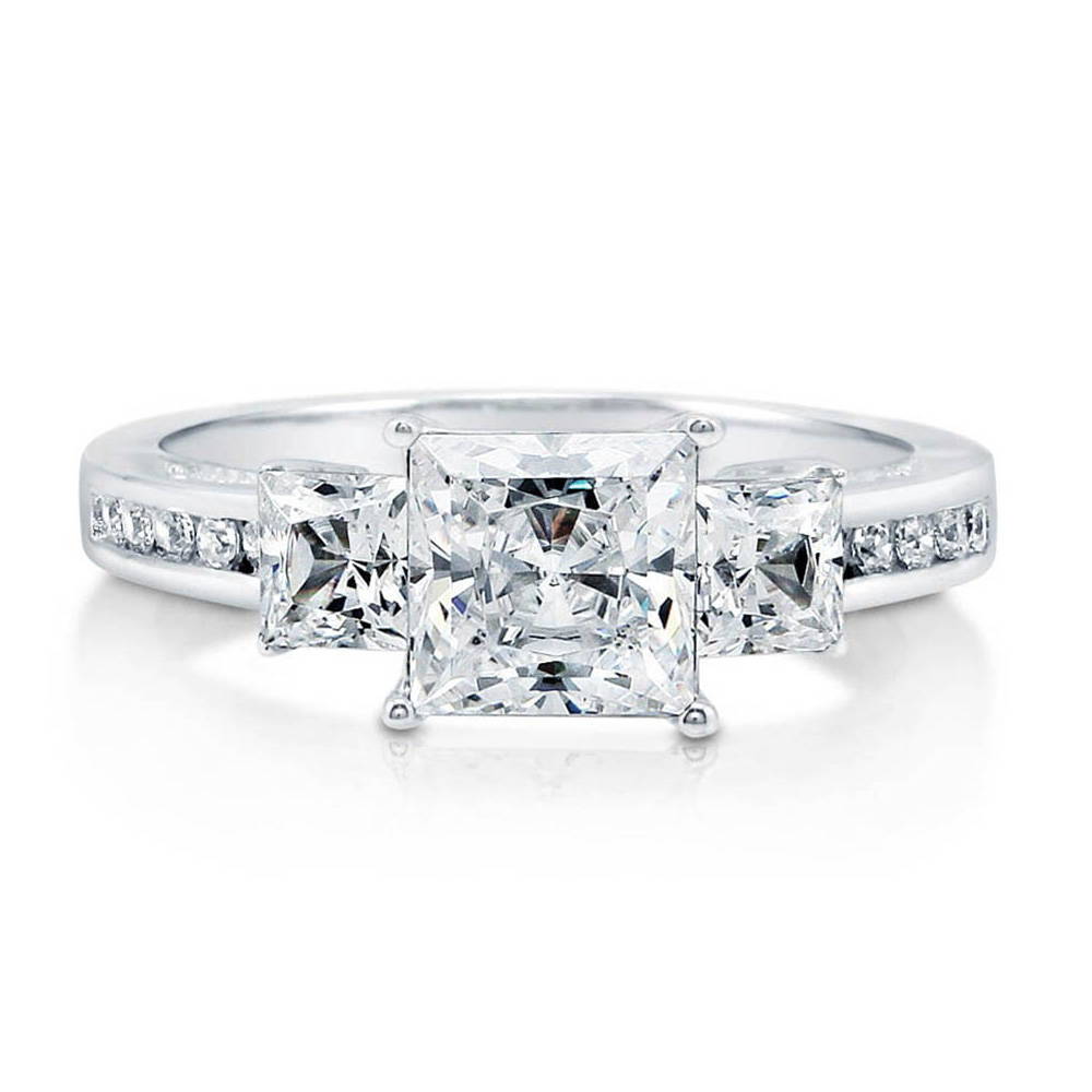 3-Stone Princess CZ Ring in Sterling Silver, 1 of 19