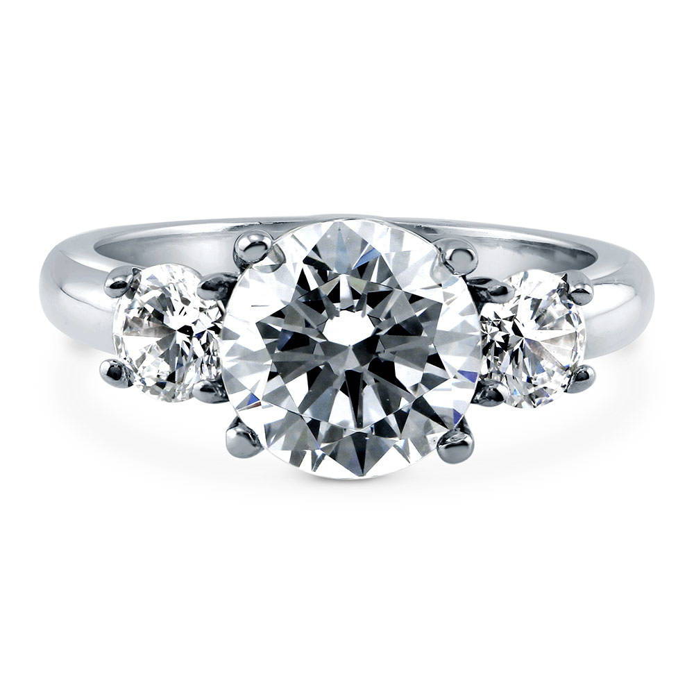 3-Stone Round CZ Ring in Sterling Silver, 1 of 11