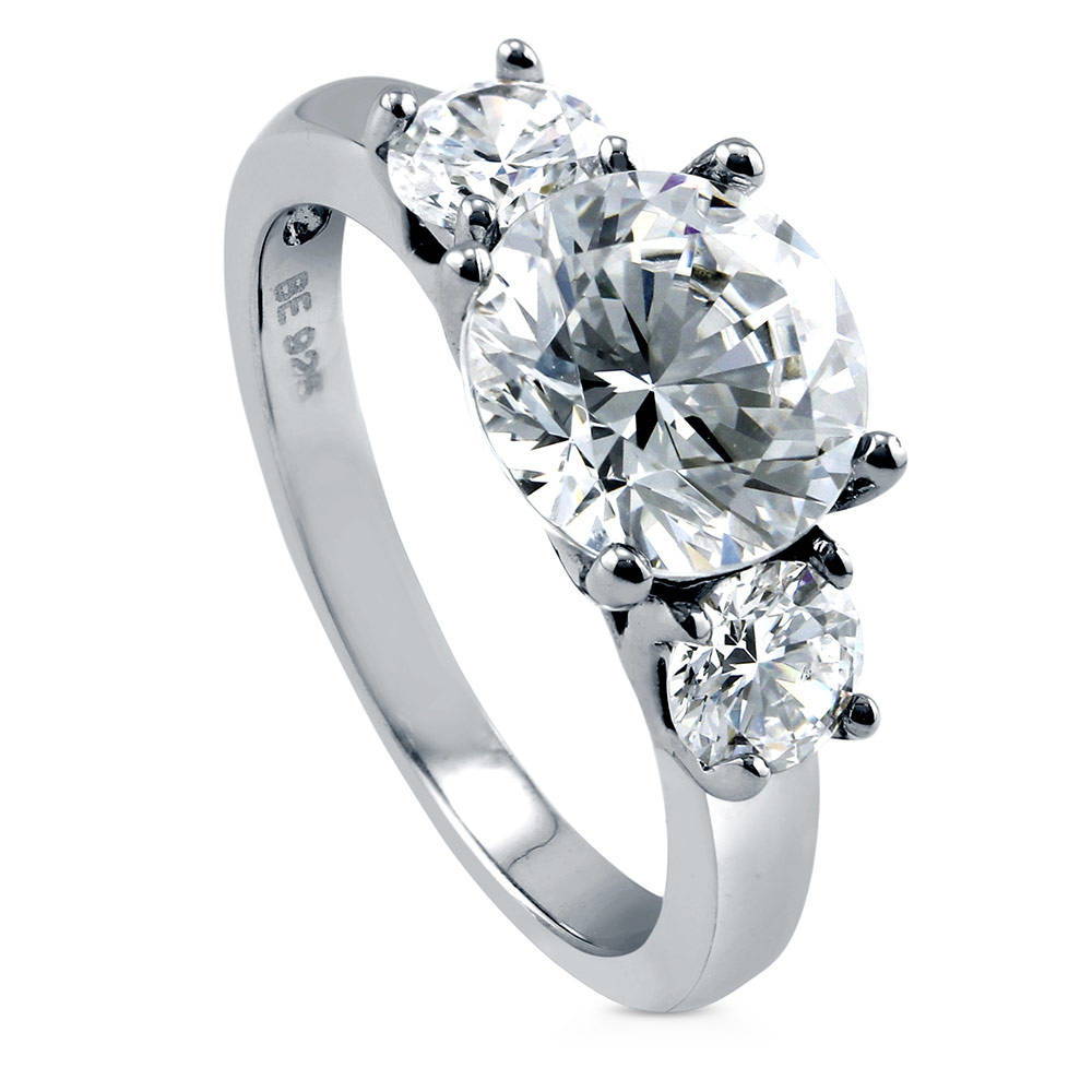 Front view of 3-Stone Round CZ Ring in Sterling Silver, 3 of 10