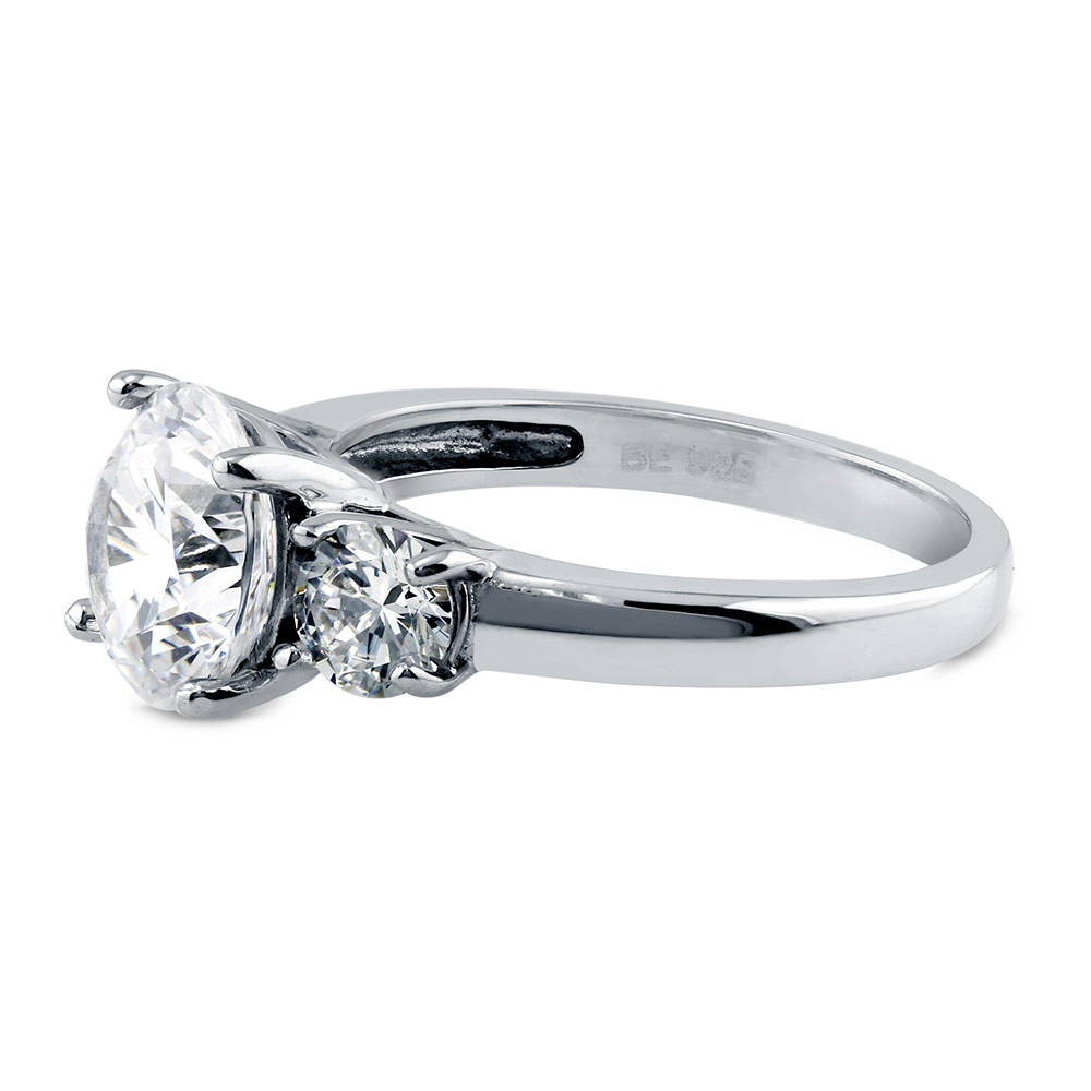 Angle view of 3-Stone Round CZ Ring in Sterling Silver, 4 of 10
