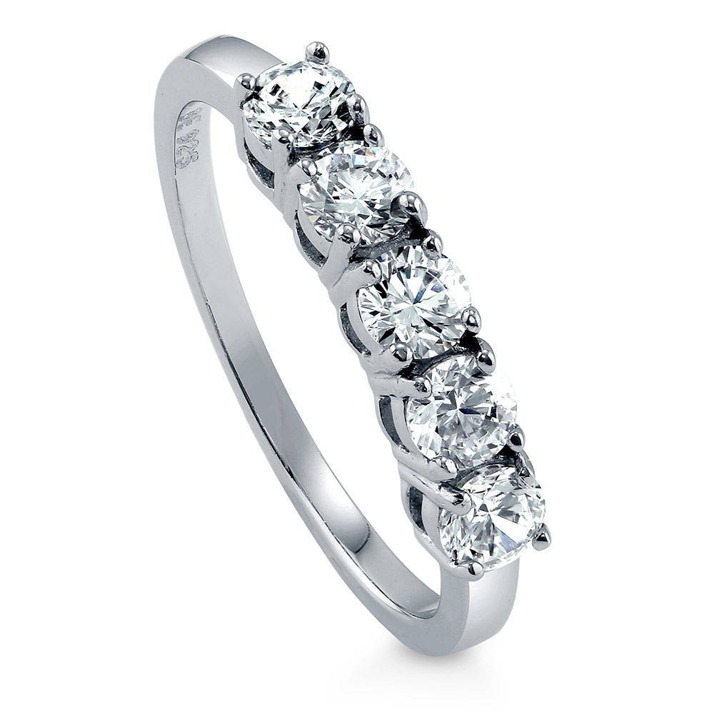 Front view of 5-Stone CZ Ring in Sterling Silver, 3 of 6