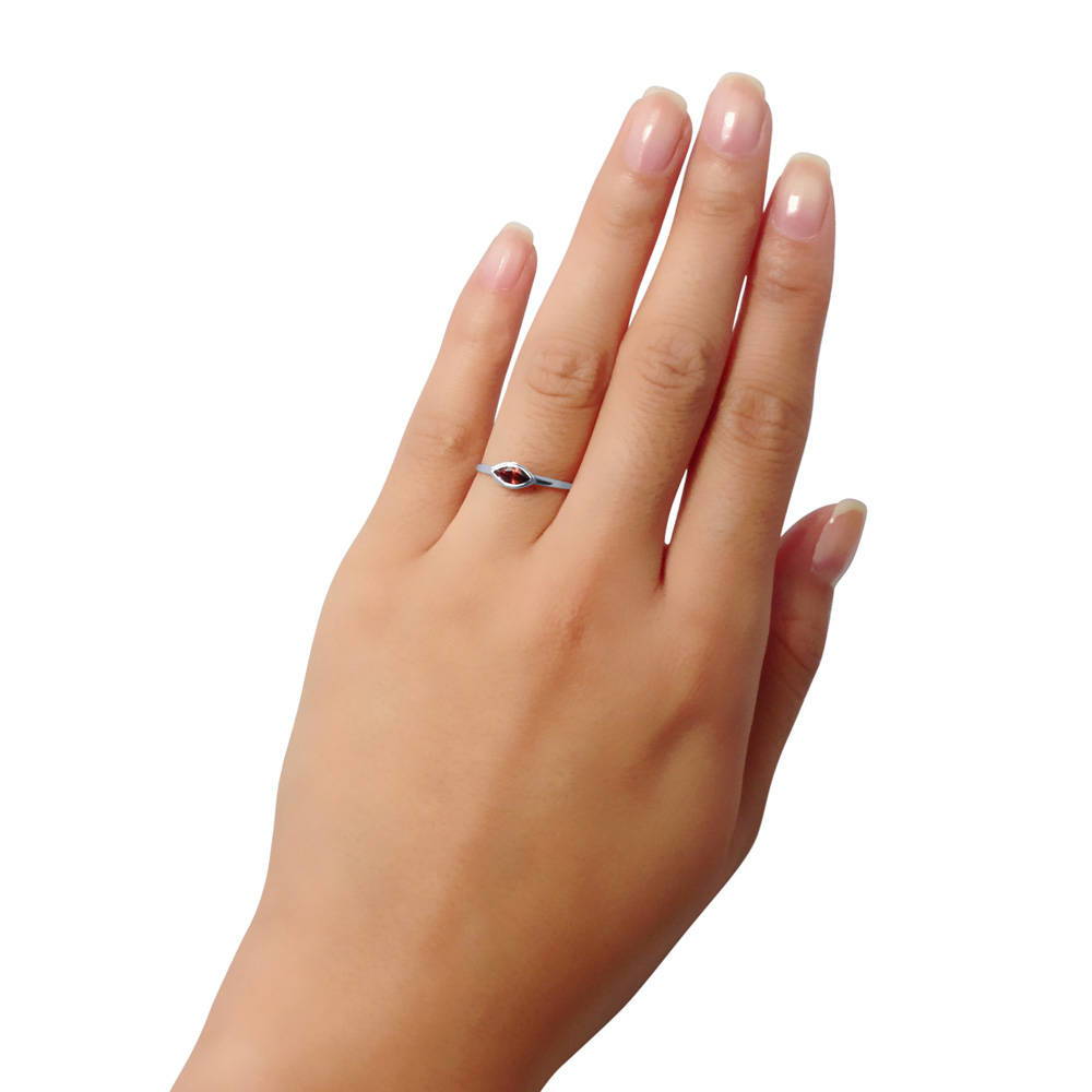 Solitaire Bezel Set Marquise Garnet Ring in 10K White Gold
