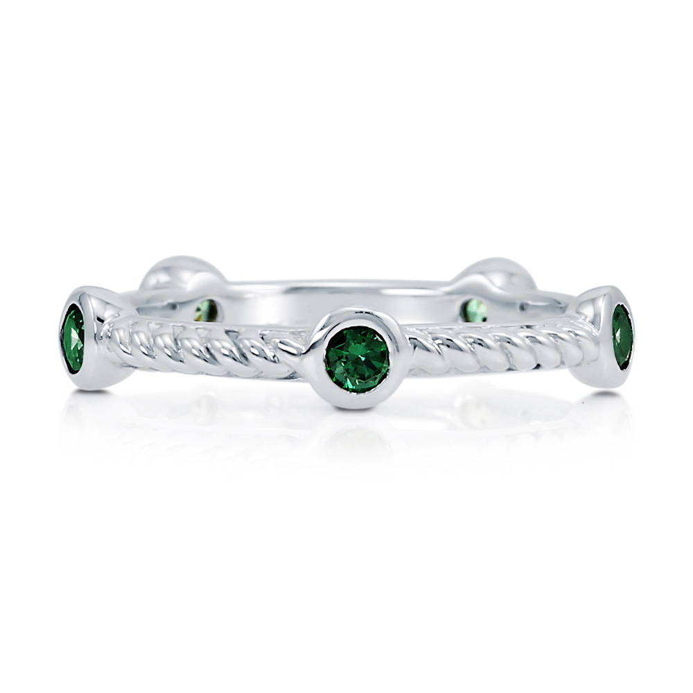 Bubble Cable Emerald-Green CZ Band in Sterling Silver, 1 of 5
