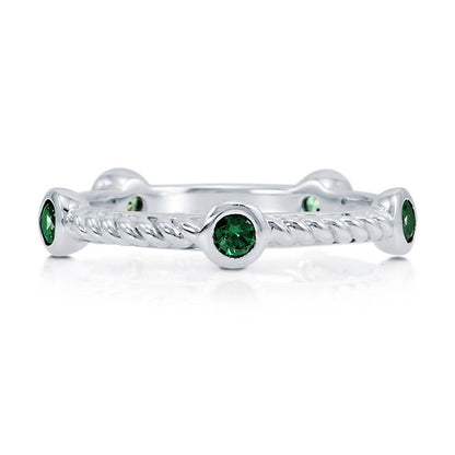 Bubble Cable Emerald-Green CZ Band in Sterling Silver