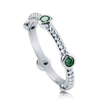 Bubble Cable Simulated Emerald CZ Stackable Band in Sterling Silver