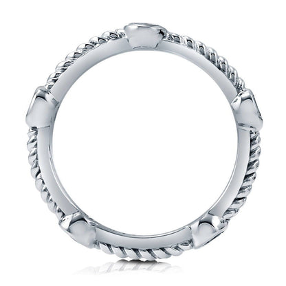 Bubble Cable Emerald-Green CZ Band in Sterling Silver