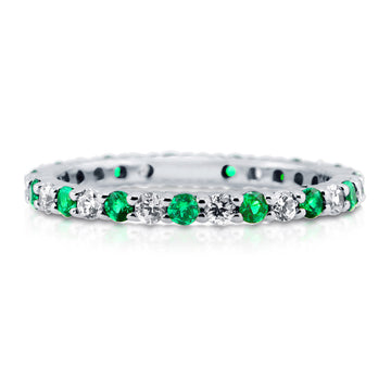 Simulated Emerald Pave Set CZ Eternity Ring in Sterling Silver