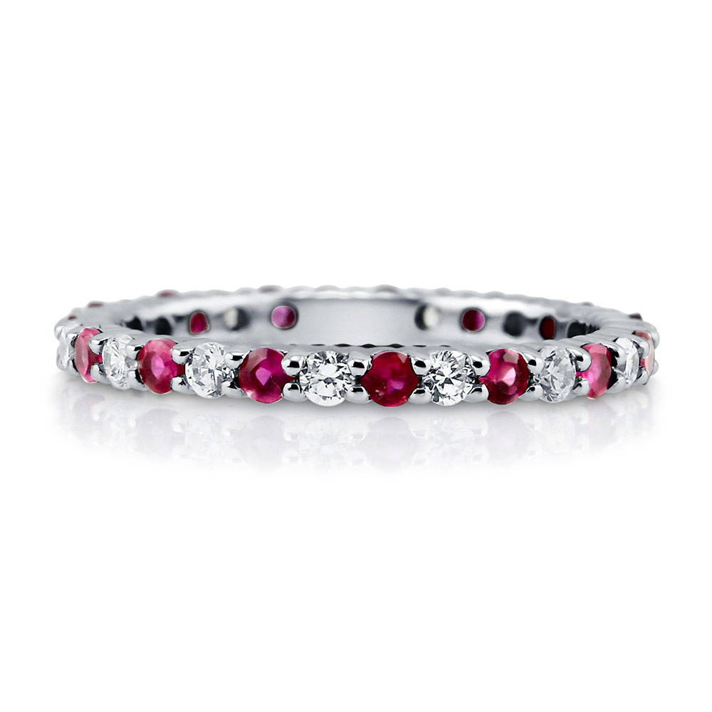 Simulated Ruby Pave Set CZ Stackable Eternity Ring in Sterling Silver, 1 of 7