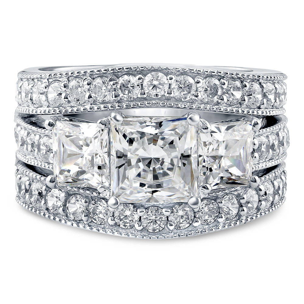 3-Stone 1.6ct Princess CZ Ring Set in Sterling Silver