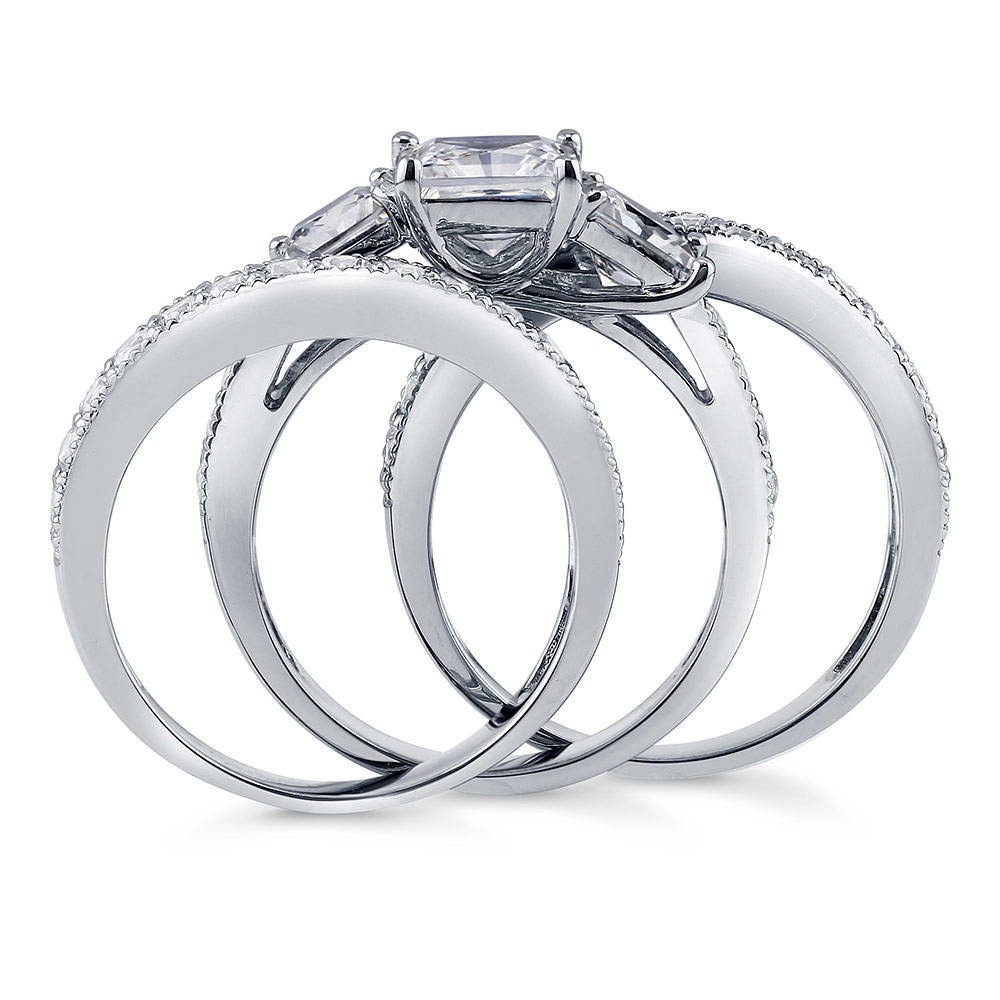 Alternate view of 3-Stone Princess CZ Ring Set in Sterling Silver, 7 of 12