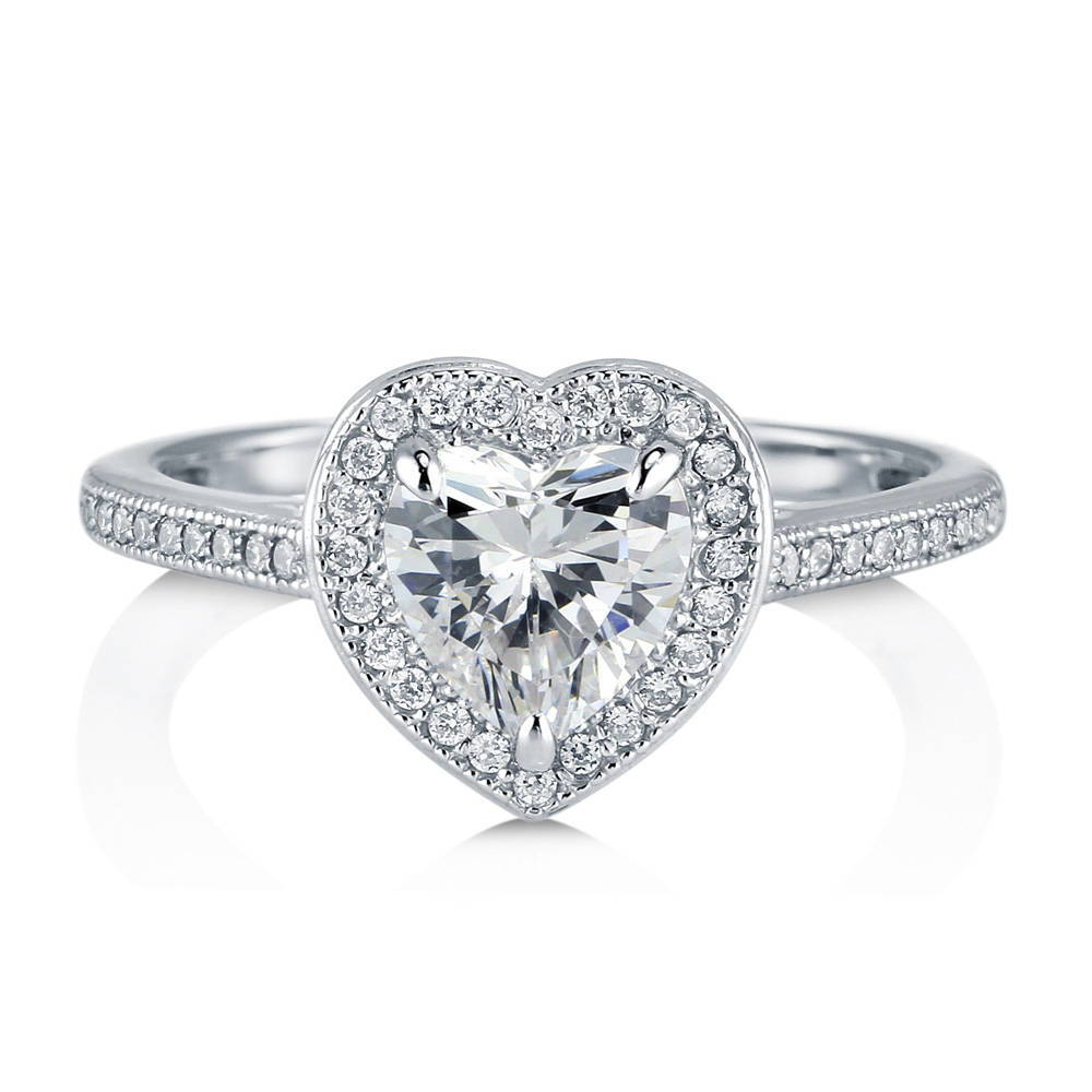 Halo Heart CZ Ring in Sterling Silver, 1 of 7