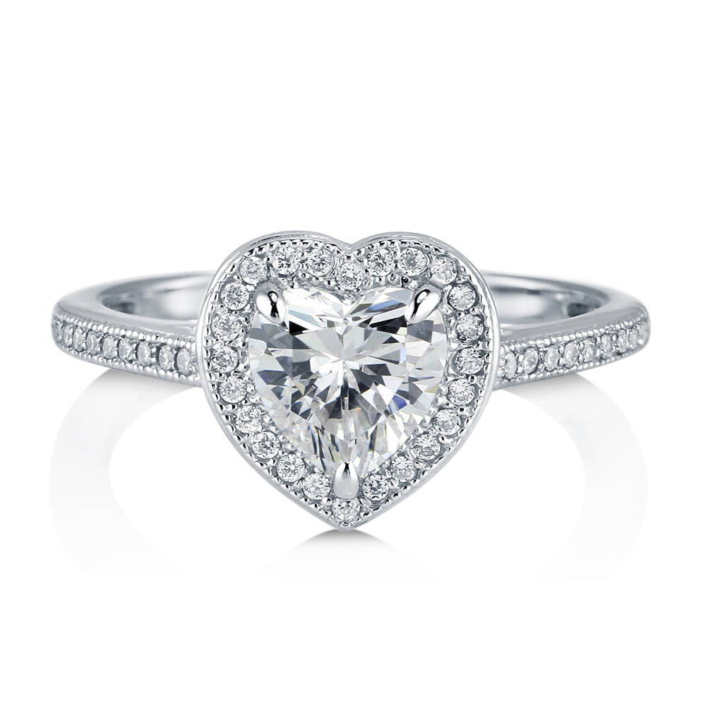 Halo Heart Heart CZ Ring in Sterling Silver, 1 of 7