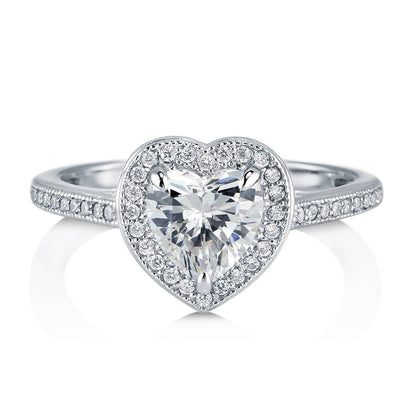 Halo Heart Heart CZ Ring in Sterling Silver