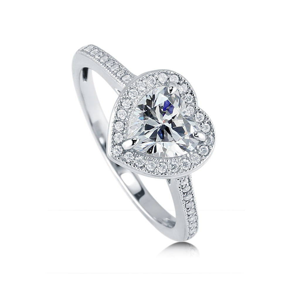 Front view of Halo Heart Heart CZ Ring in Sterling Silver, 4 of 7