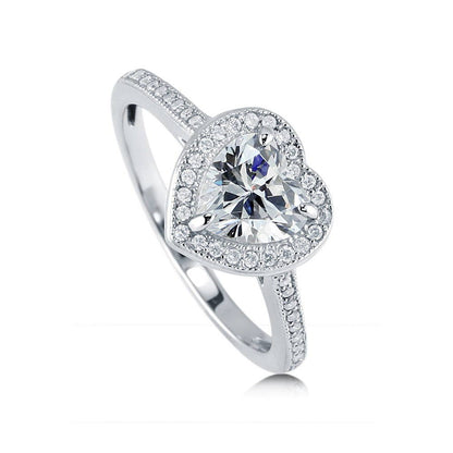 Halo Heart Heart CZ Ring in Sterling Silver