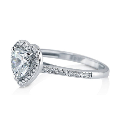 Halo Heart Heart CZ Ring in Sterling Silver