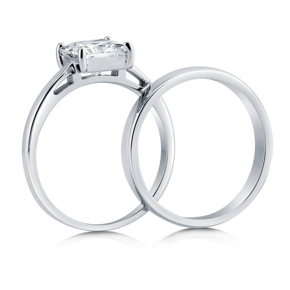 Alternate view of Solitaire 1.6ct Princess CZ Ring Set in Sterling Silver, 8 of 11