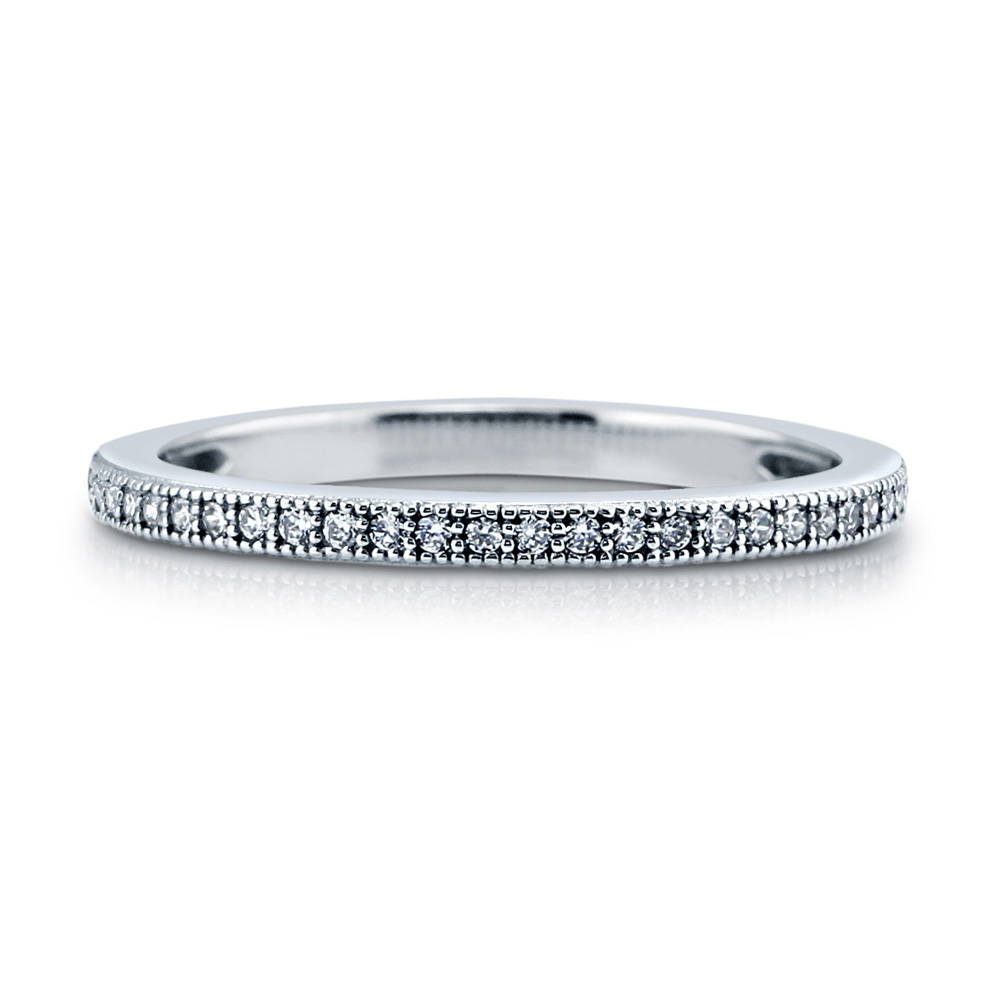 Micro Pave Set CZ Half Eternity Ring in Sterling Silver