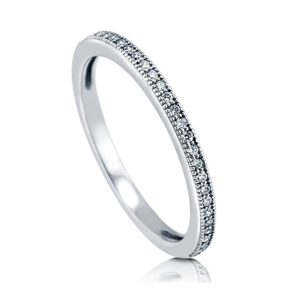 Micro Pave Set CZ Half Eternity Ring in Sterling Silver, front view