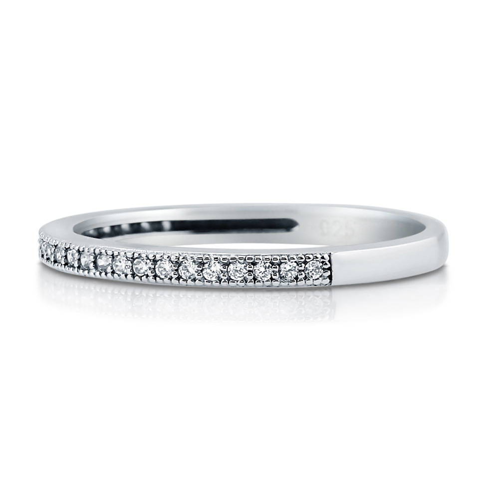 Angle view of Pave CZ Eternity Ring in Sterling Silver, 4 of 6