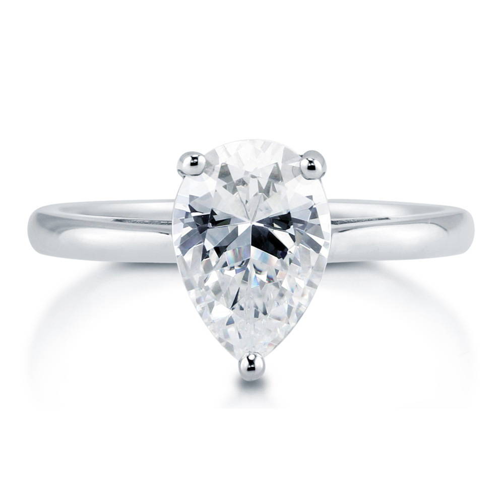 Solitaire 1.8ct Pear CZ Ring in Sterling Silver, 1 of 12
