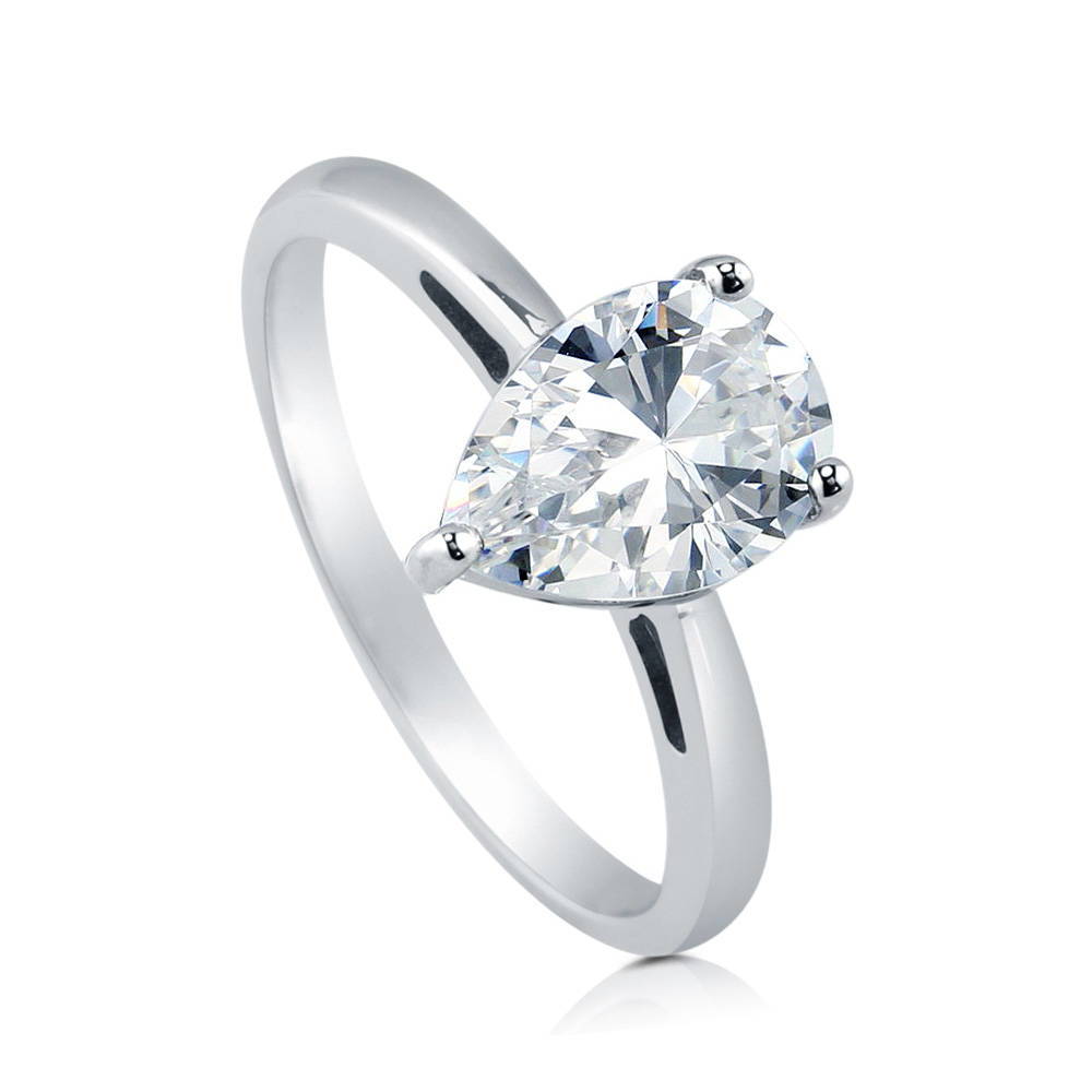 Front view of Solitaire 1.8ct Pear CZ Ring in Sterling Silver, 4 of 12