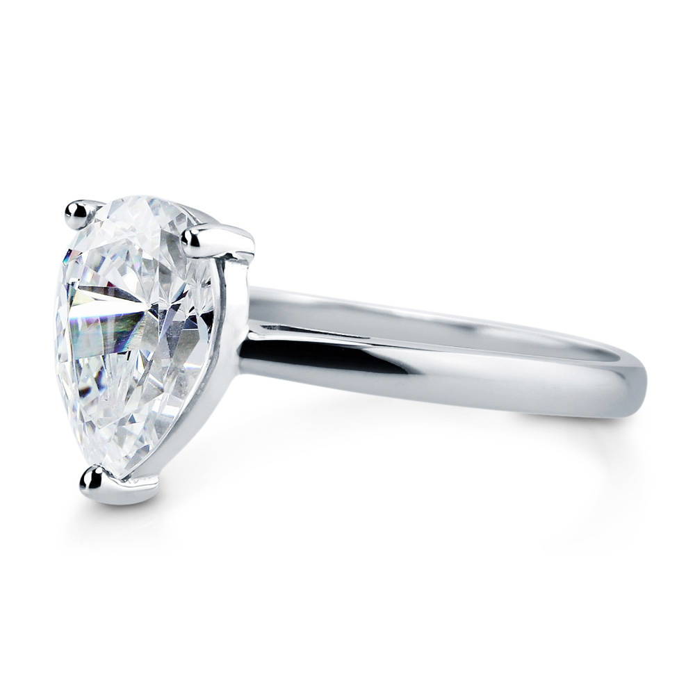 Angle view of Solitaire 1.8ct Pear CZ Ring in Sterling Silver, 5 of 12