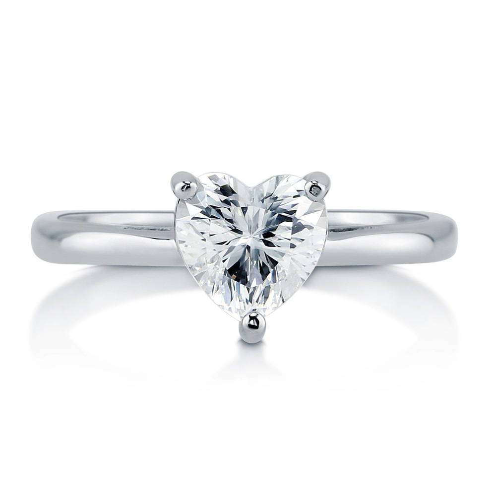 Solitaire Heart 1.1ct CZ Ring in Sterling Silver, 1 of 7