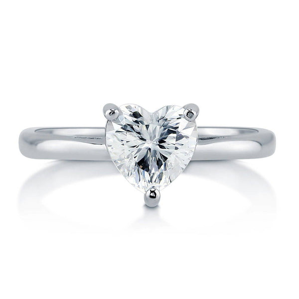 Sterling Silver Solitaire Heart 1.1ct CZ Wedding Engagement Ring