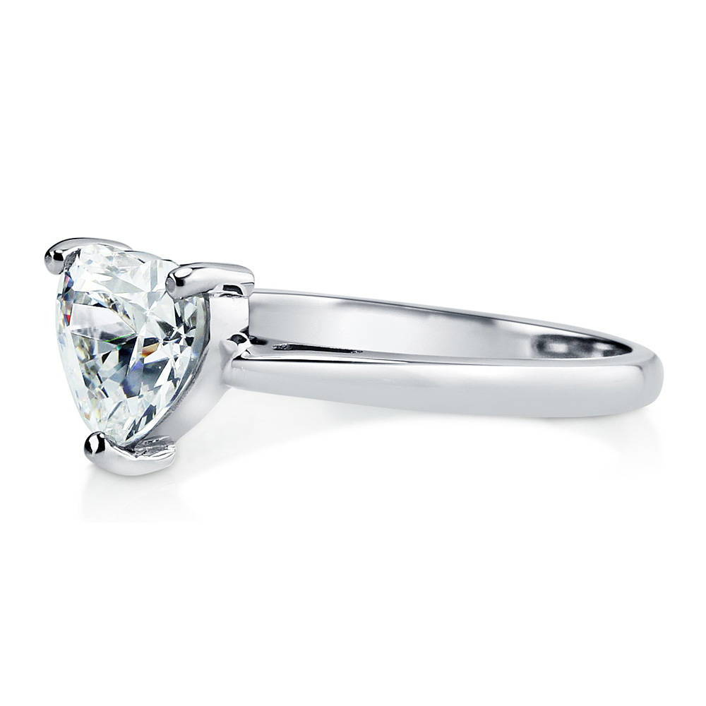 Angle view of Solitaire Heart 1.1ct CZ Ring in Sterling Silver, 5 of 7