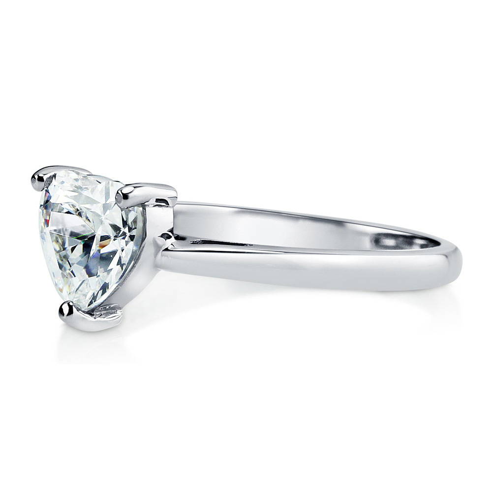 Angle view of Solitaire Heart 1.1ct Heart CZ Ring in Sterling Silver, 5 of 7