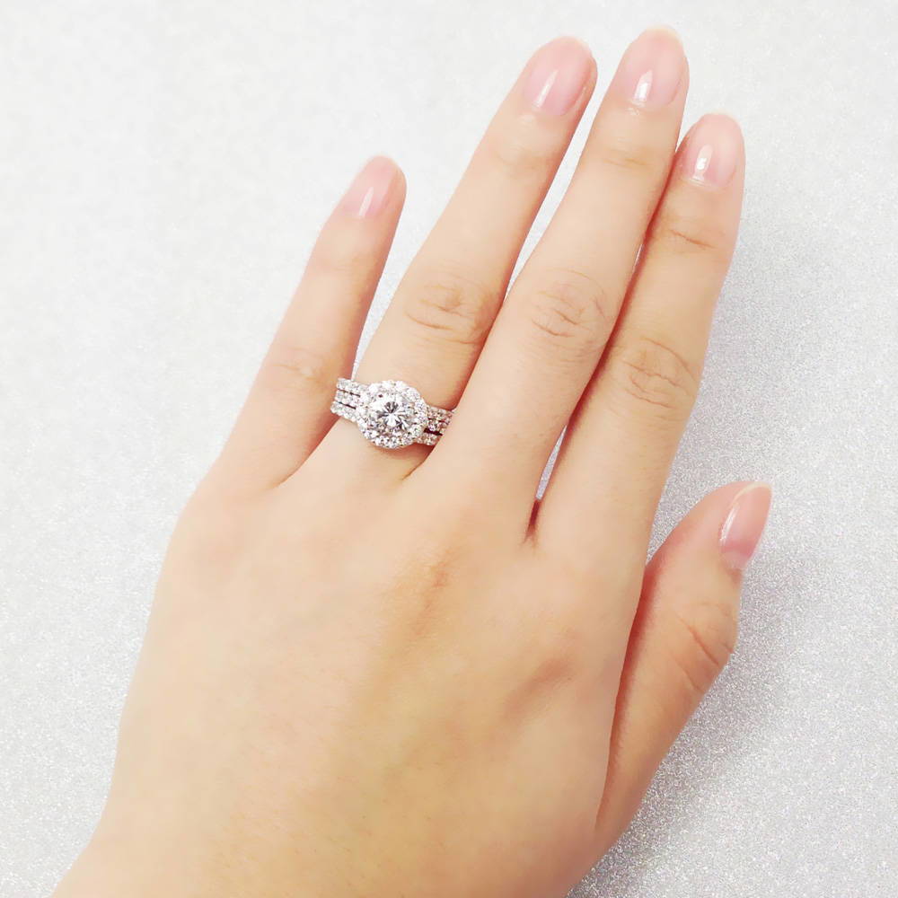 Halo CZ Insert Ring Set in Sterling Silver, 9 of 13