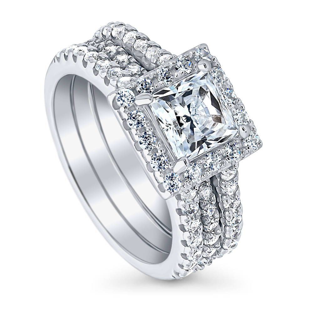 Halo Princess CZ Insert Ring Set in Sterling Silver