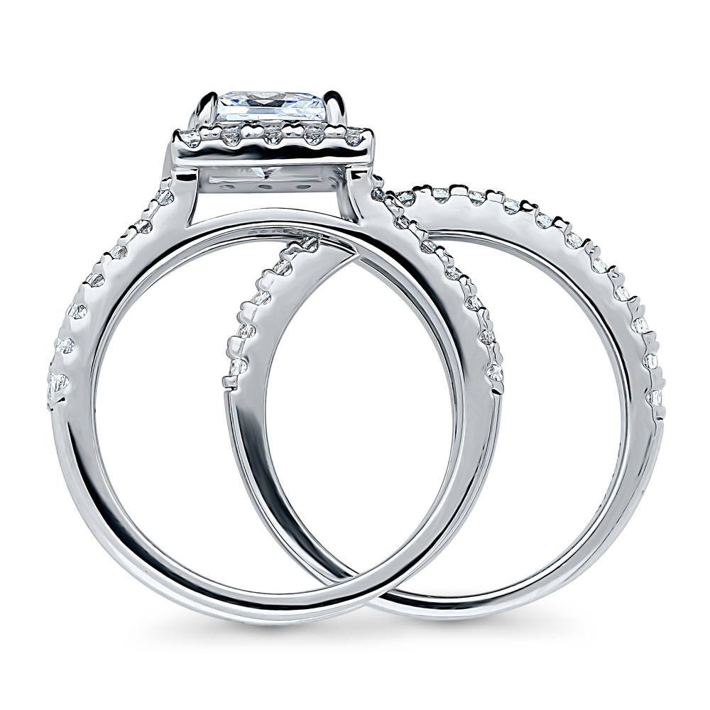 Halo Princess CZ Insert Ring Set in Sterling Silver