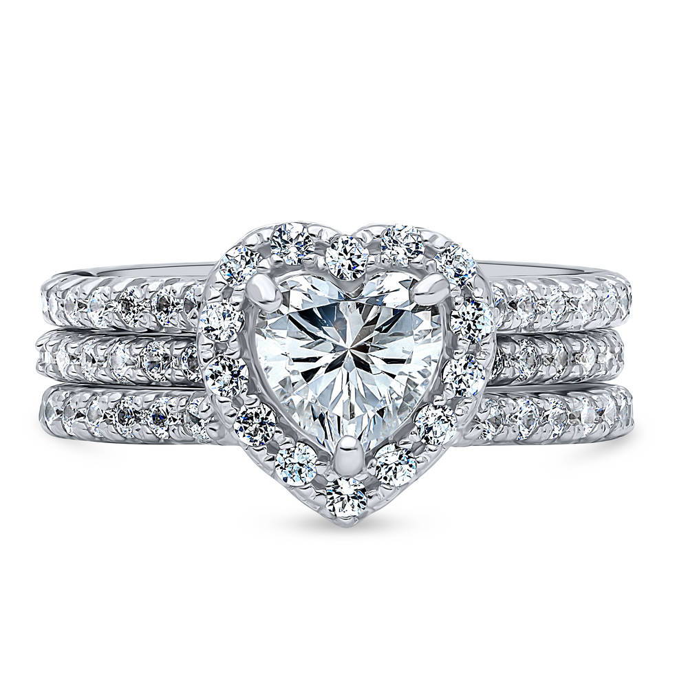Halo Heart CZ Insert Ring Set in Sterling Silver