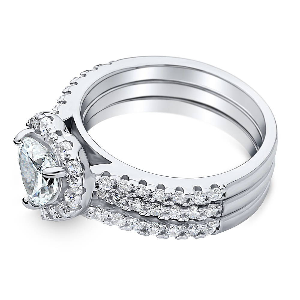 Angle view of Halo Heart Heart CZ Insert Ring Set in Sterling Silver, 5 of 10