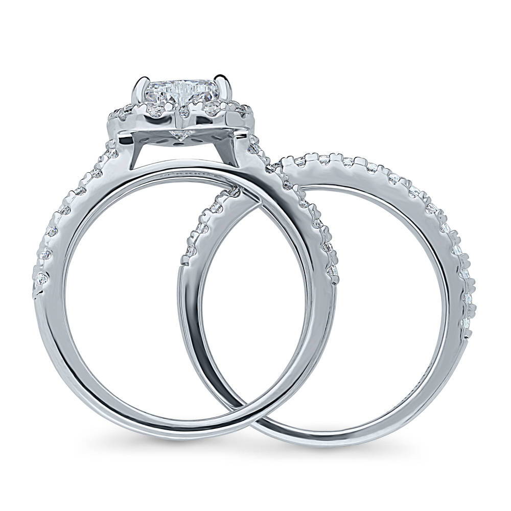 Angle view of Halo Heart CZ Insert Ring Set in Sterling Silver