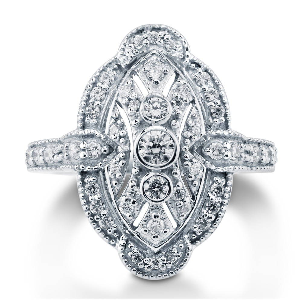 Navette Art Deco CZ Ring in Sterling Silver, 1 of 11
