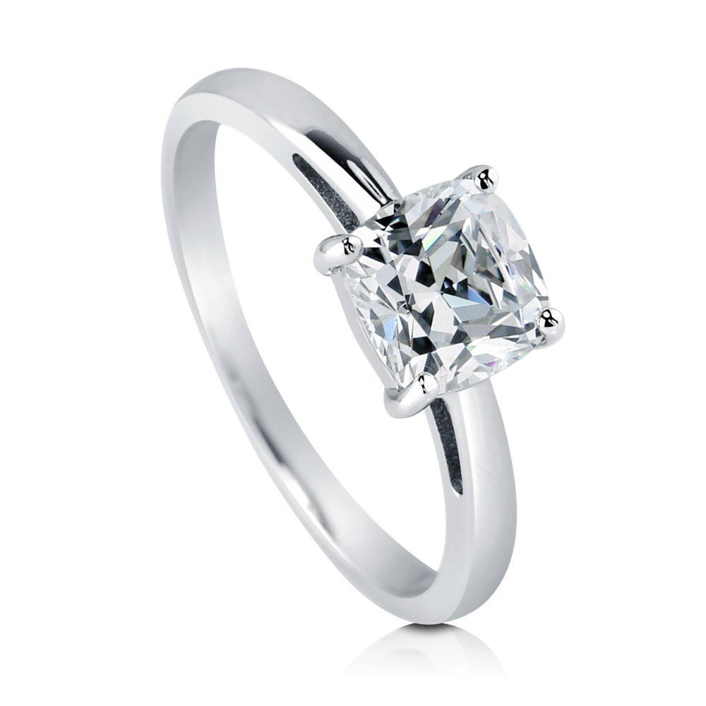 Front view of Solitaire 1.5ct Cushion CZ Ring in Sterling Silver, 3 of 6