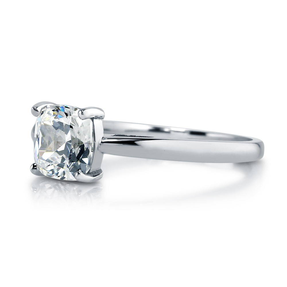 Angle view of Solitaire 1.5ct Cushion CZ Ring in Sterling Silver, 4 of 6