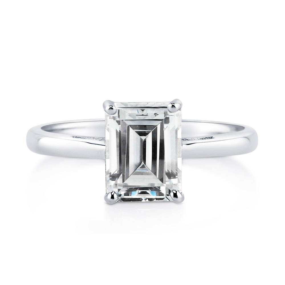Solitaire 2.1ct Emerald Cut CZ Ring in Sterling Silver