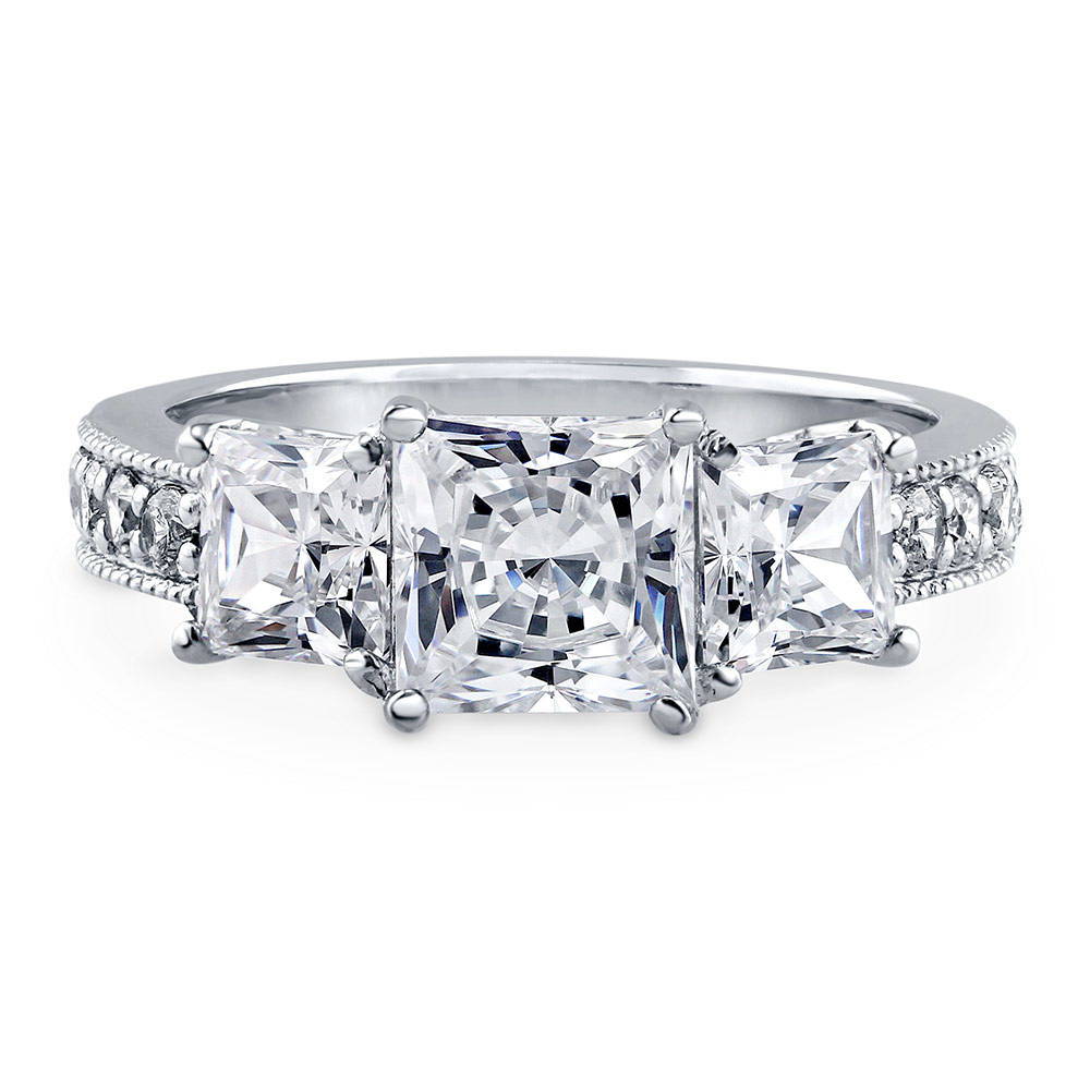 3-Stone Princess CZ Ring in Sterling Silver, 1 of 14