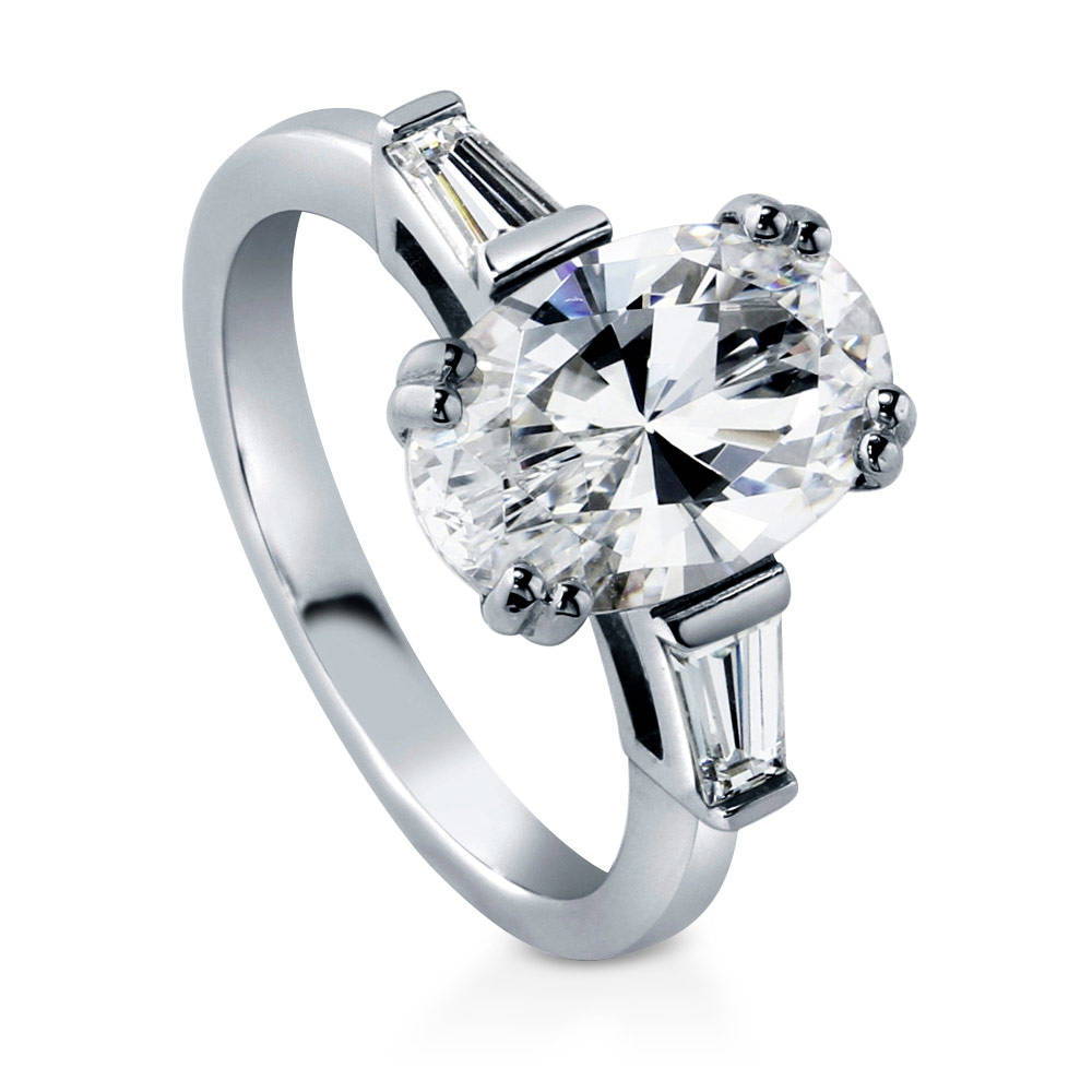 Front view of 3-Stone Oval CZ Ring in Sterling Silver, 3 of 10