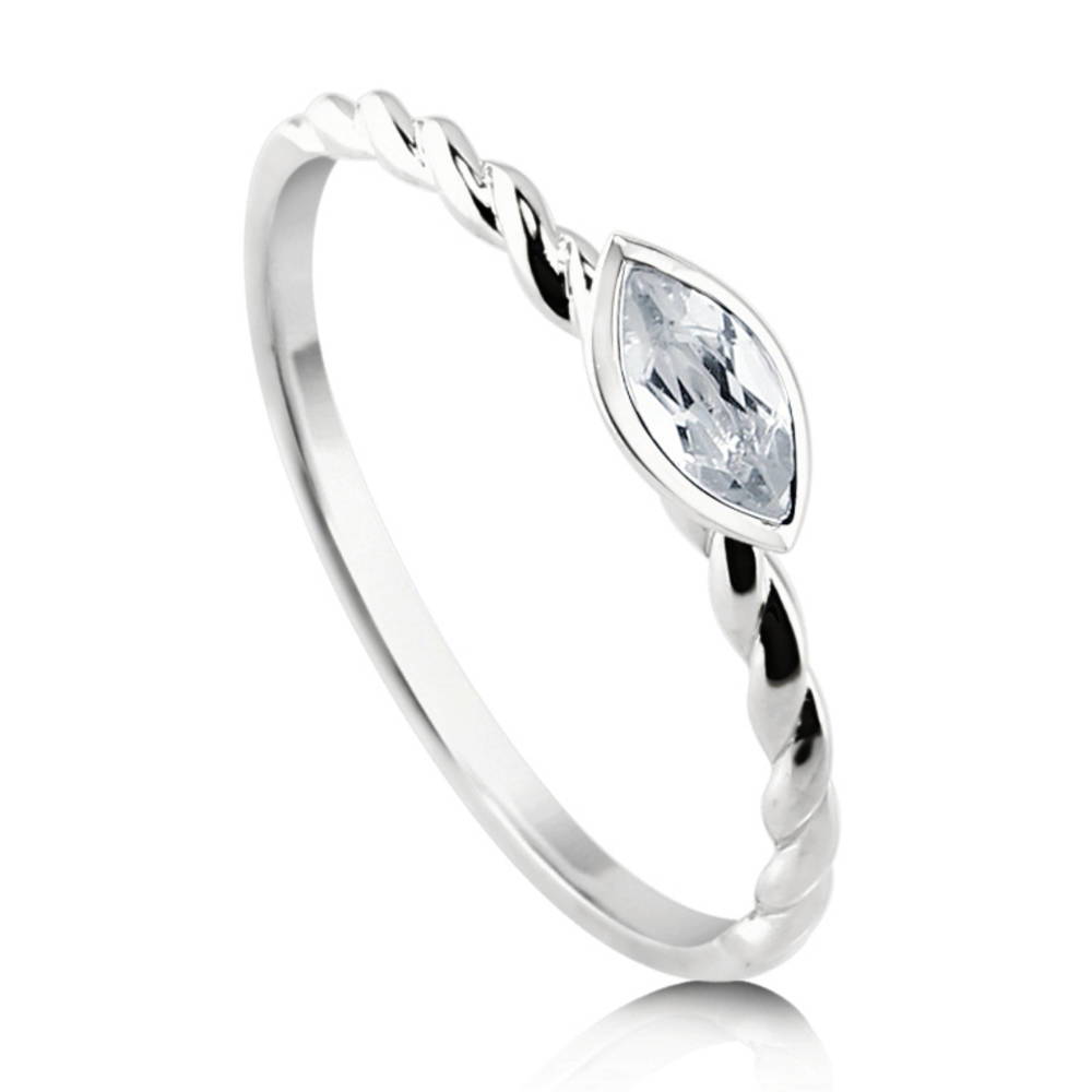 Solitaire Cable Bezel Set Marquise Topaz Ring in 10K White Gold