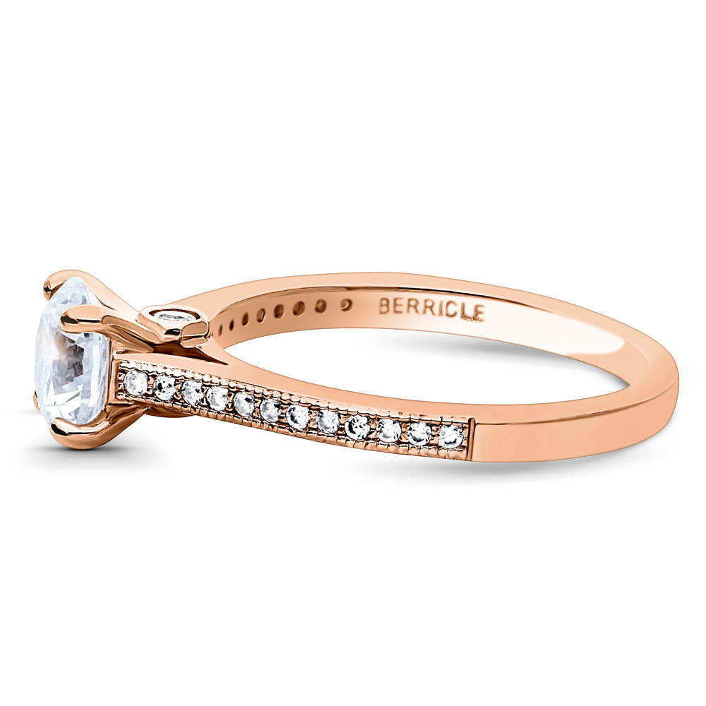 Angle view of Solitaire 1ct Round CZ Ring in Rose Gold Plated Sterling Silver, 5 of 8