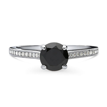 Solitaire Black and White Round CZ Ring in Sterling Silver 1ct