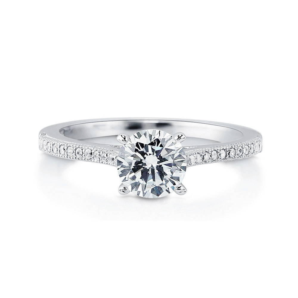 Solitaire 1ct Round CZ Ring in Sterling Silver, 1 of 10