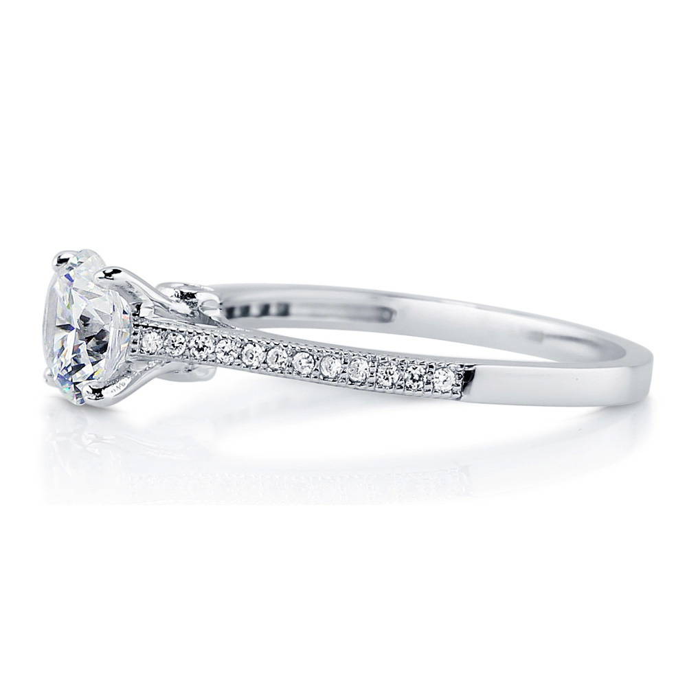Angle view of Solitaire 1ct Round CZ Ring in Sterling Silver, 4 of 9