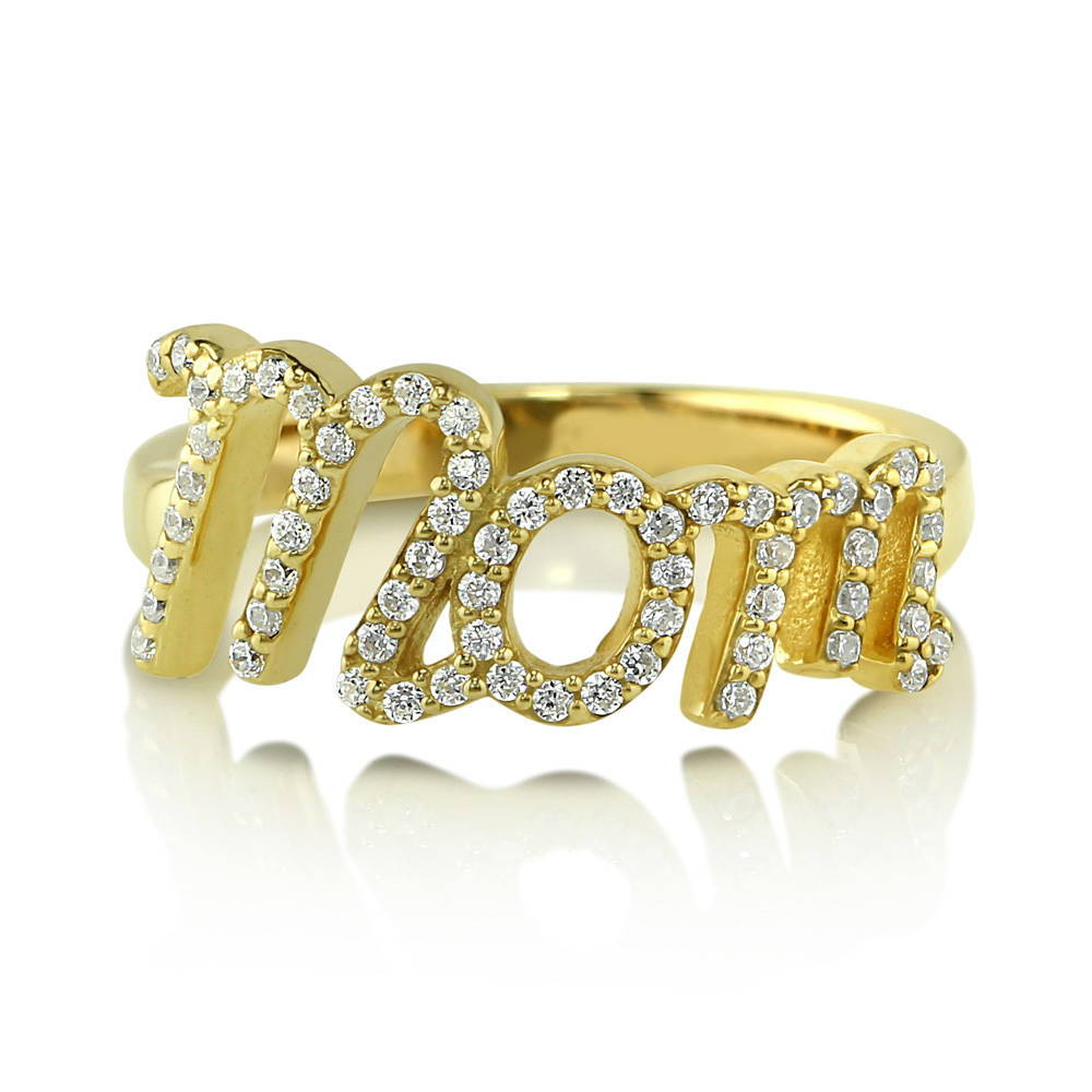 Mom CZ Ring in Gold Flashed Sterling Silver, 1 of 6