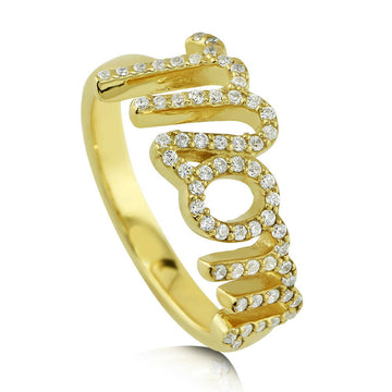 Mom CZ Ring in Gold Flashed Sterling Silver